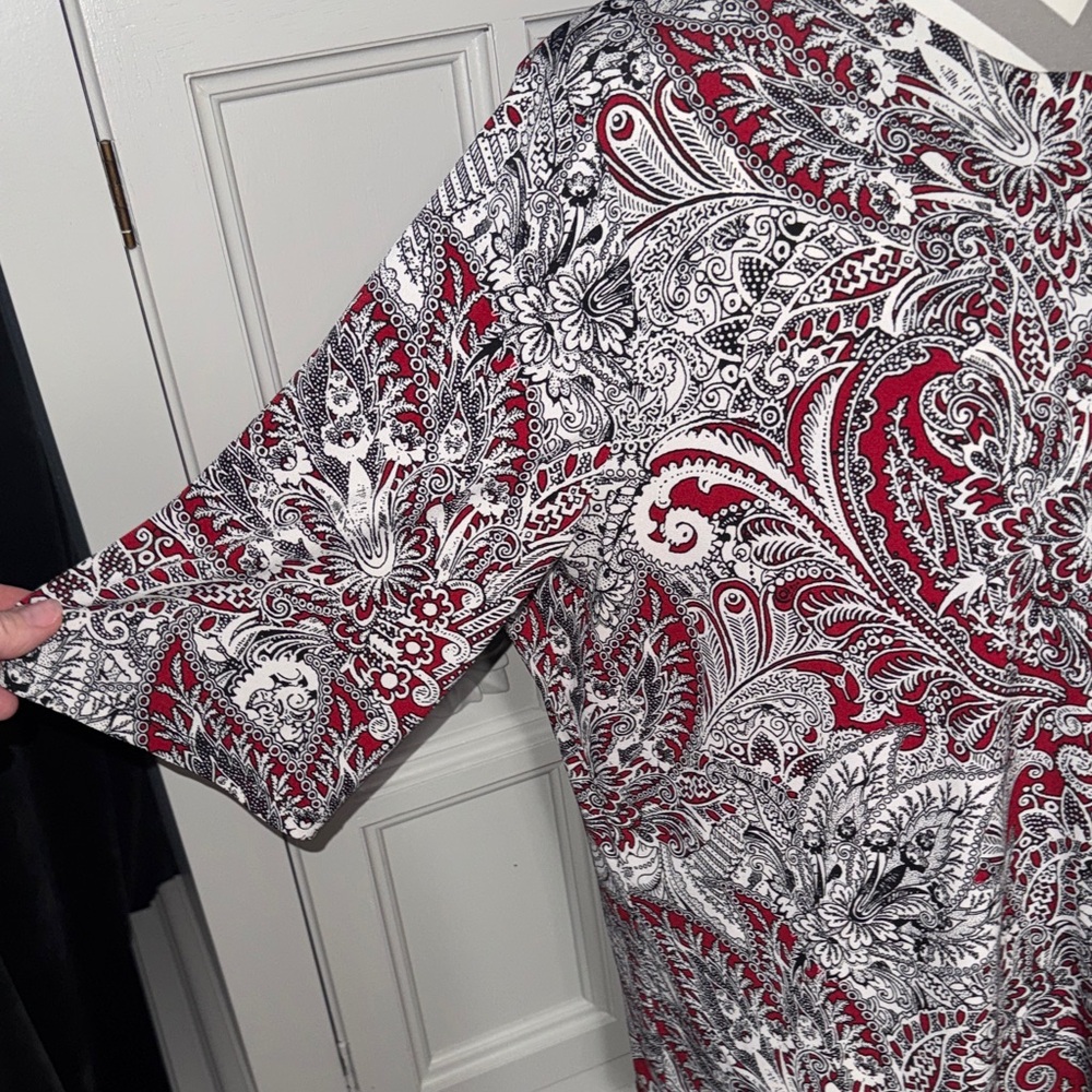 Liz Claiborne Red and White Paisley Tunic Top Size XL - Picture 3 of 8